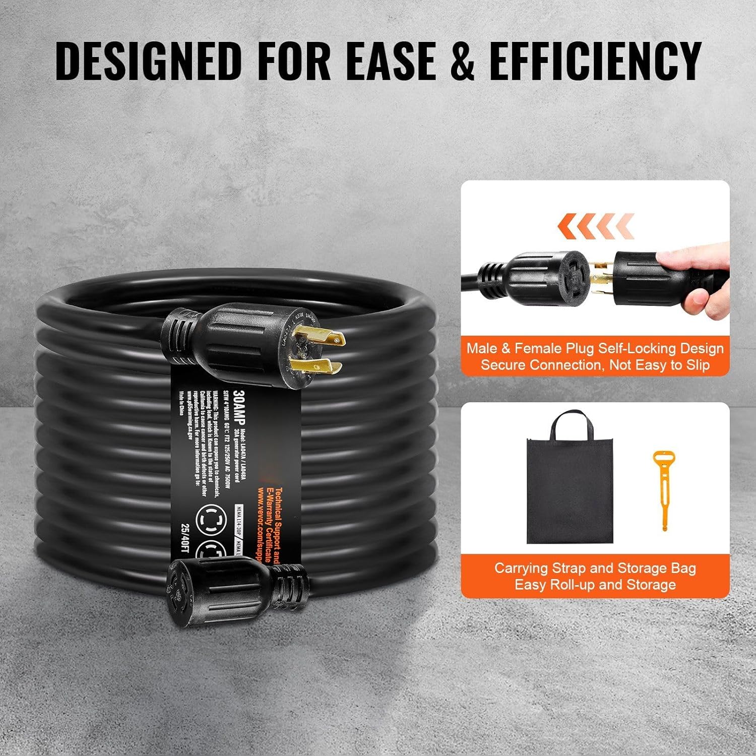 30 Amp Generator Cord and Power Inlet Box Kit,25 FT,NEMA L14-30P/L14-30R STW 10 AWG Generator Power Extension Cord with Twist Lock Connector,Pre-Drilled Inlet Box compatible with RV Outdoor,ETL Listed