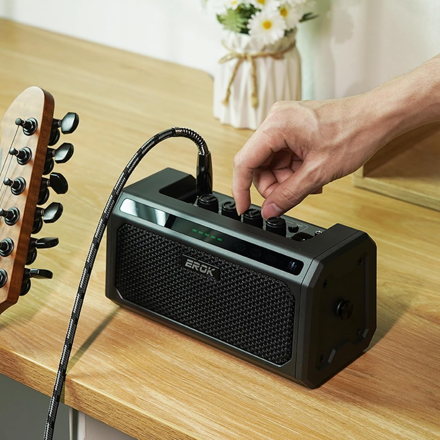 EROK Mini Guitar Amp with BT/OTG - 20 Drum Beats,5 Effects (Clean/Boost/OD/Dist/Metal),Reverb+Delay,Battery Powered Portable Amp for Practice/Travel(TG-08,Black)