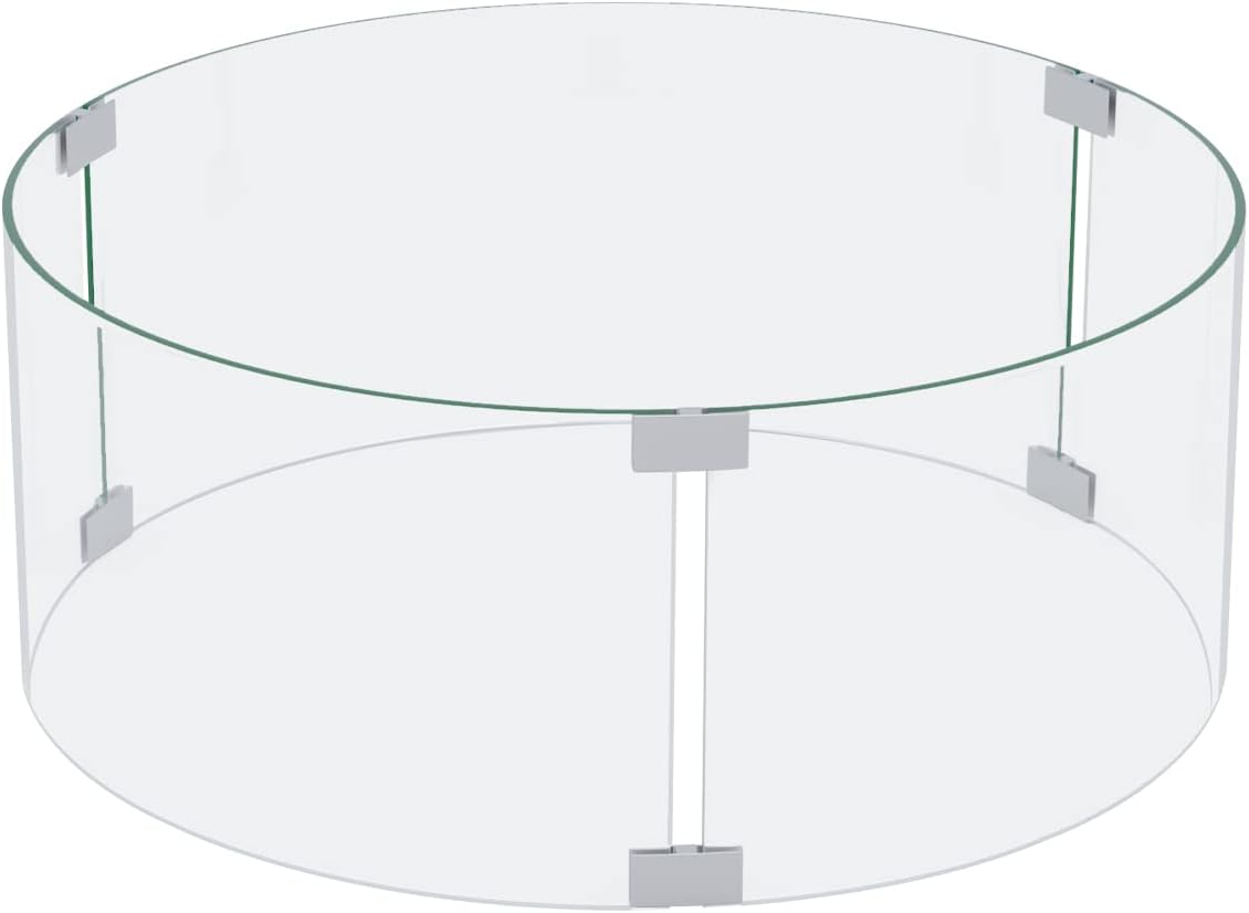HOMPUS Round Glass Wind Guard, 17x17x5.5 inches Tempered Glass for Outdoor Fire Pit Table