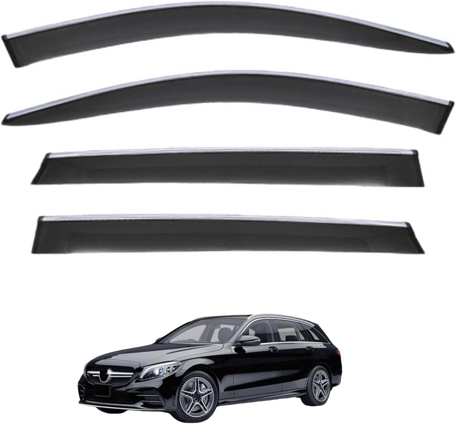 Window Deflectors for Benz C-Class Estate MK4-S205 2015-2021, Sun Rain Guard Window Visors Vent Shades with Bright Stripes Car Accessories