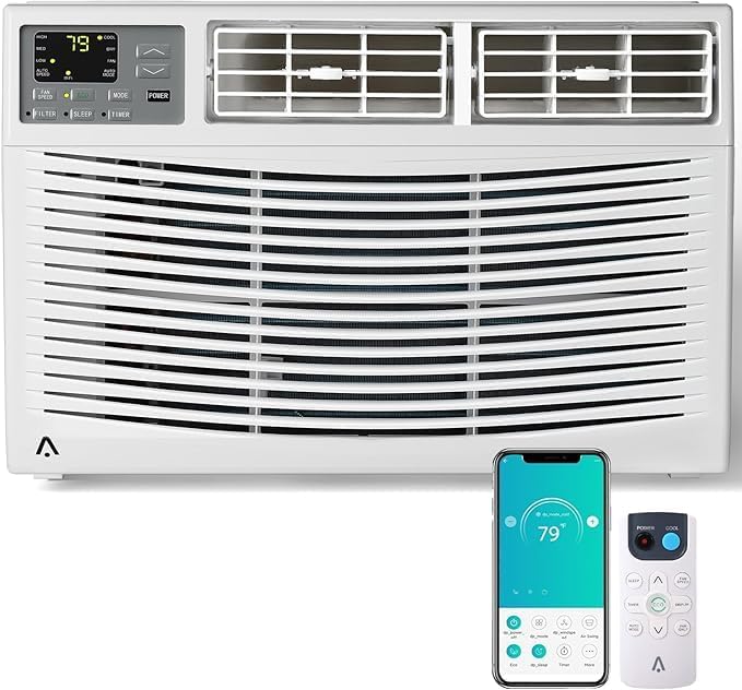 Window Air Conditioner 12000 BTU with WiFi, Energy Efficient Window AC Unit Cools Up to 550 Sq.Ft. with Remote App Control, Ideal for Apartment, Living Room, Medium Room, White