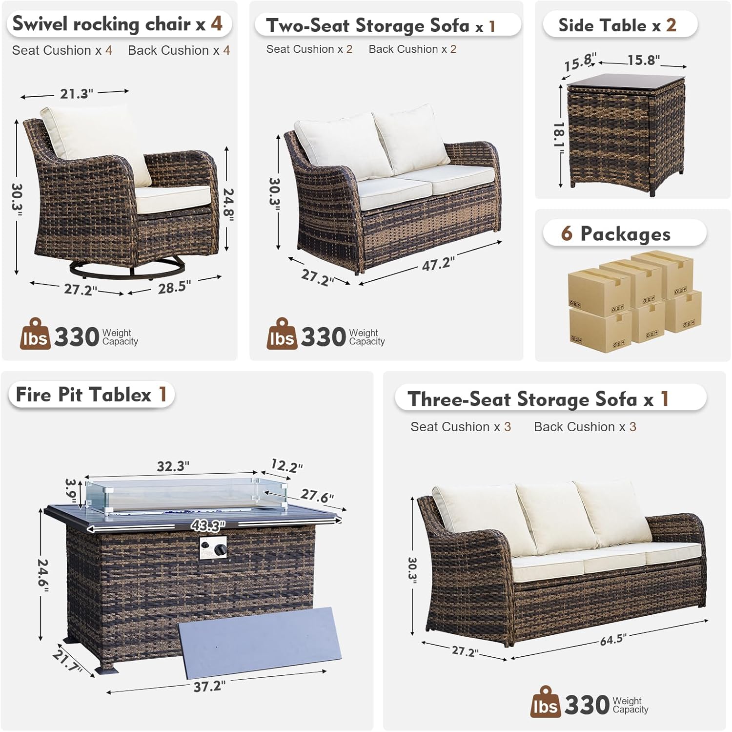MEISSALIVVE Outdoor Patio Furniture Set with 43