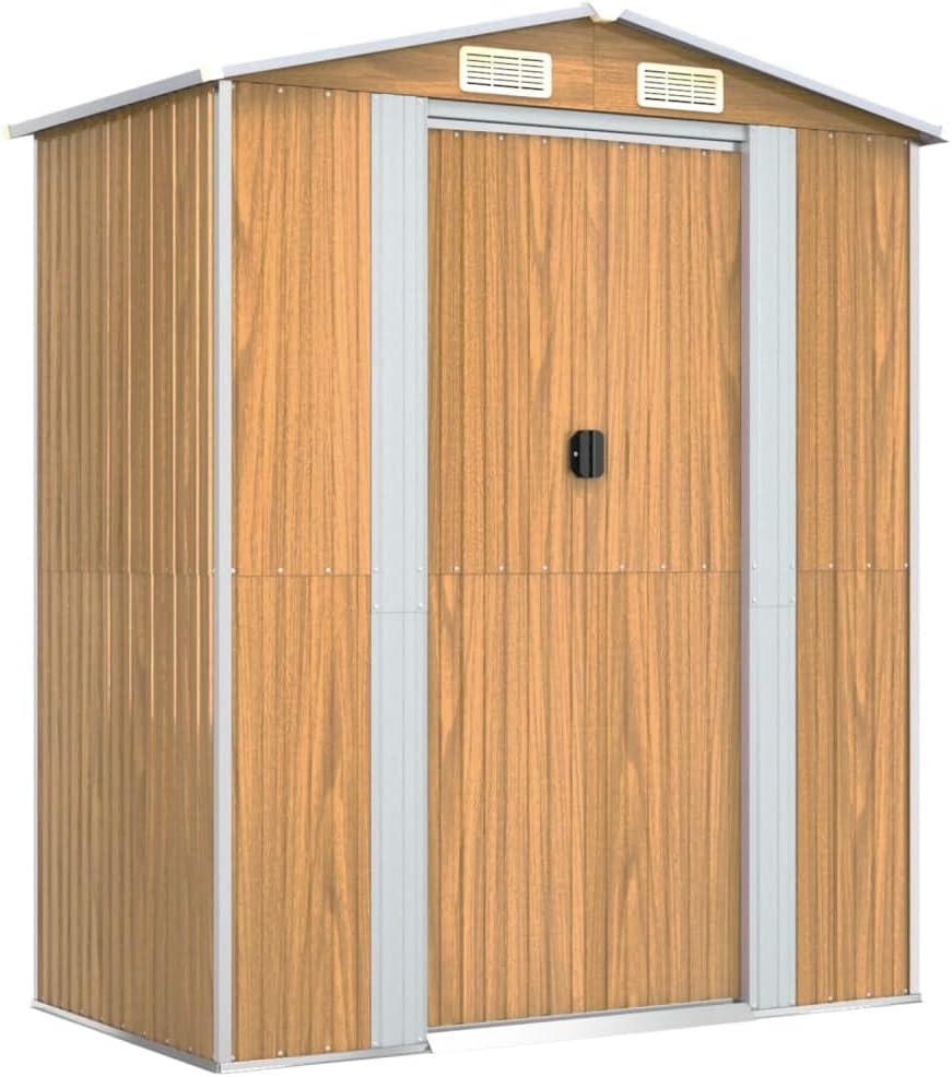 vidaXL Galvanized Steel Garden Shed Light Brown - Spacious Outdoor Storage for Garden Tools & Pool Essentials, Easy-Access Large Gate, 75.6