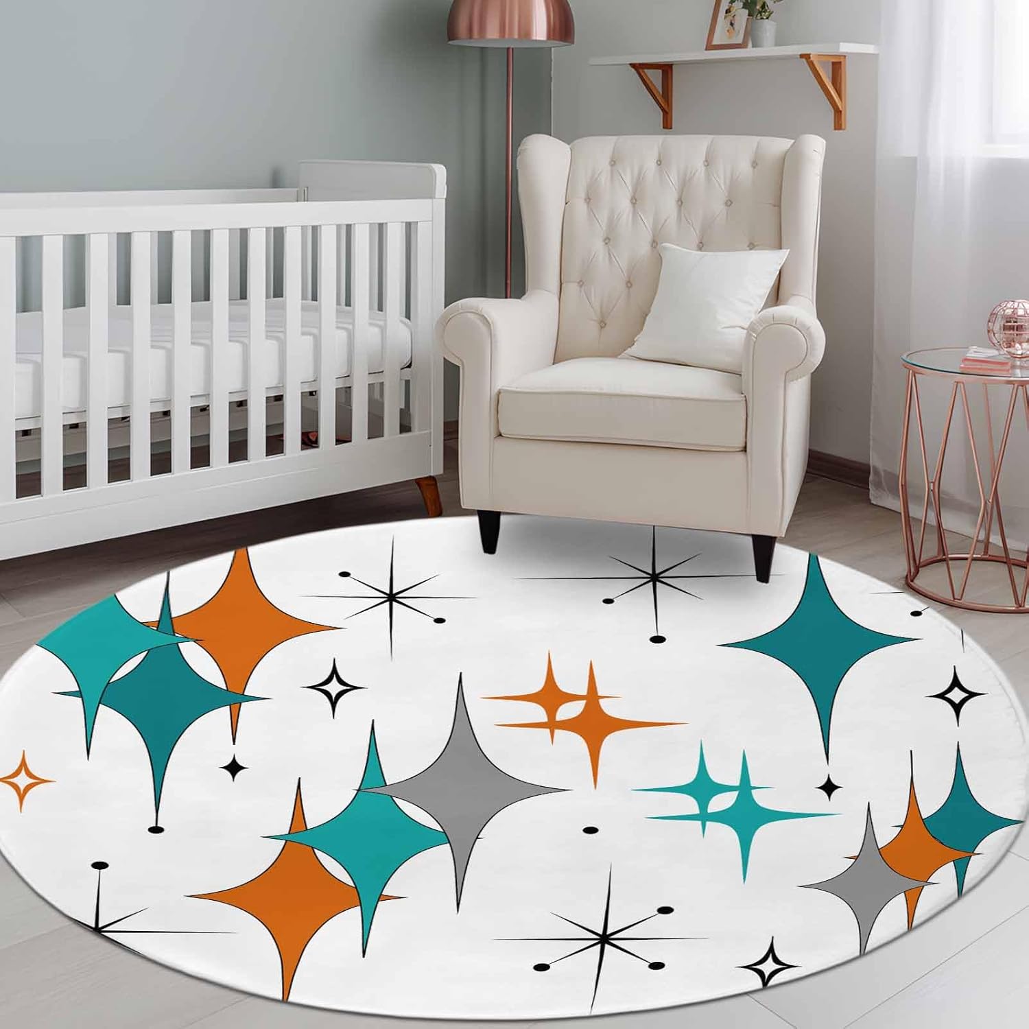 Round Area Rug,8ft Washable Circle Rugs Boho Mid-Century Diamond Pattern Soft Non-Slip Carpet Indoor Floor Mat for Home Living Room Bedroom Office,Modern Geometric Theme