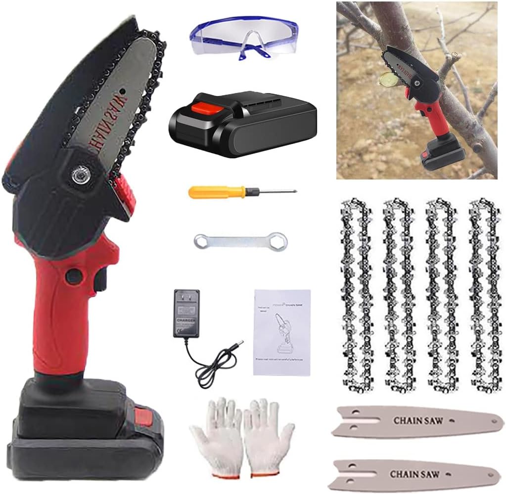 Mini Chainsaw,Electric Chainsaw,4 Inch Mini Chainsaw Cordless,Handheld Mini Chainsaw,Cordless Power Chain Saws with Security Lock,Handheld Small Chainsaw for Wood Cutting Tree Trimming