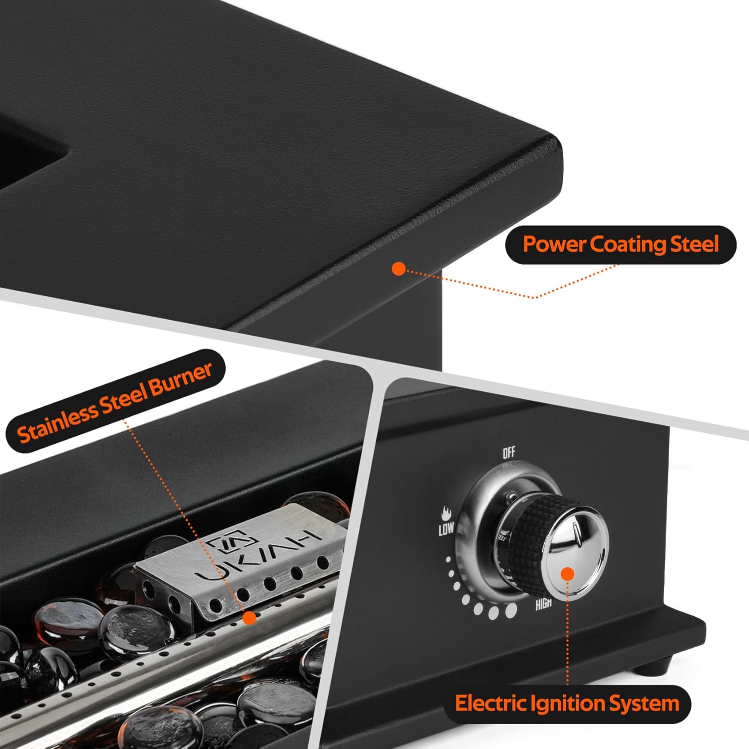 Onlyfire Loom X Propane Fire Pit Table with Stainless Steel Burner and Decorative Fire Glass Beads - 28 Inch Rectangular Tabletop Gas Fireplace (Side Connected)