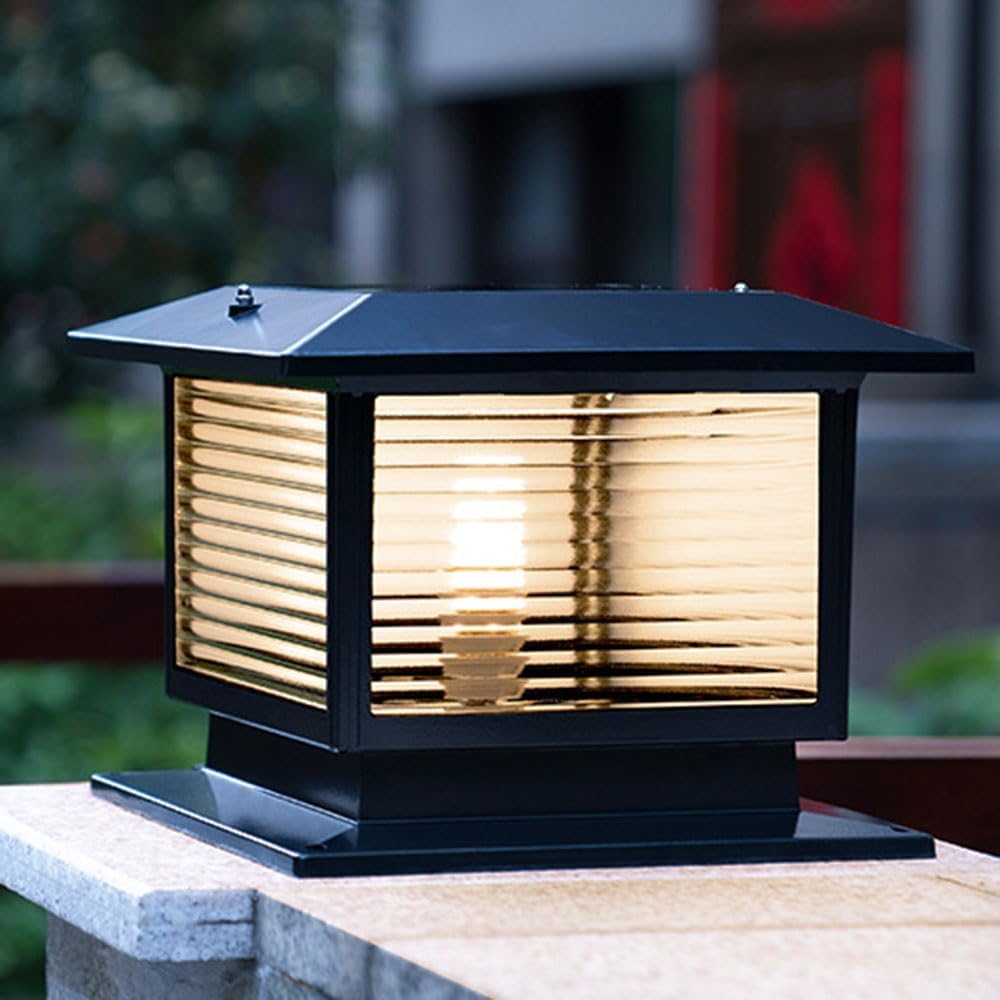 Outdoor Square LED Column Lights with Remote Control Glass Pillar Light IP54 Waterproof Post Light Fixture Pier Mount Outdoor Lighting for Fence Deck Patio Garden Decor Fits Posts
