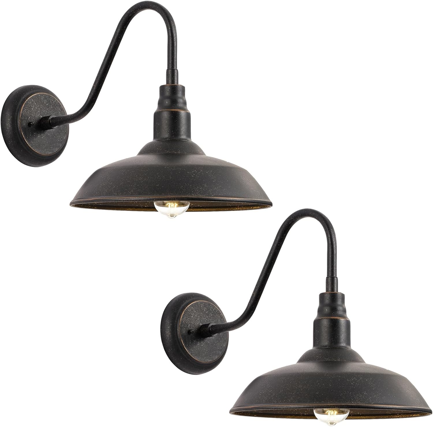 10in Dome Gooseneck Outdoor Light Fixture Bronze Exterior Barn Porch Door Light Fixture with Wall Mount 2 Pack Farmhouse Outside Garage Barn Wall Sconce Light for Balcony, House, Patio