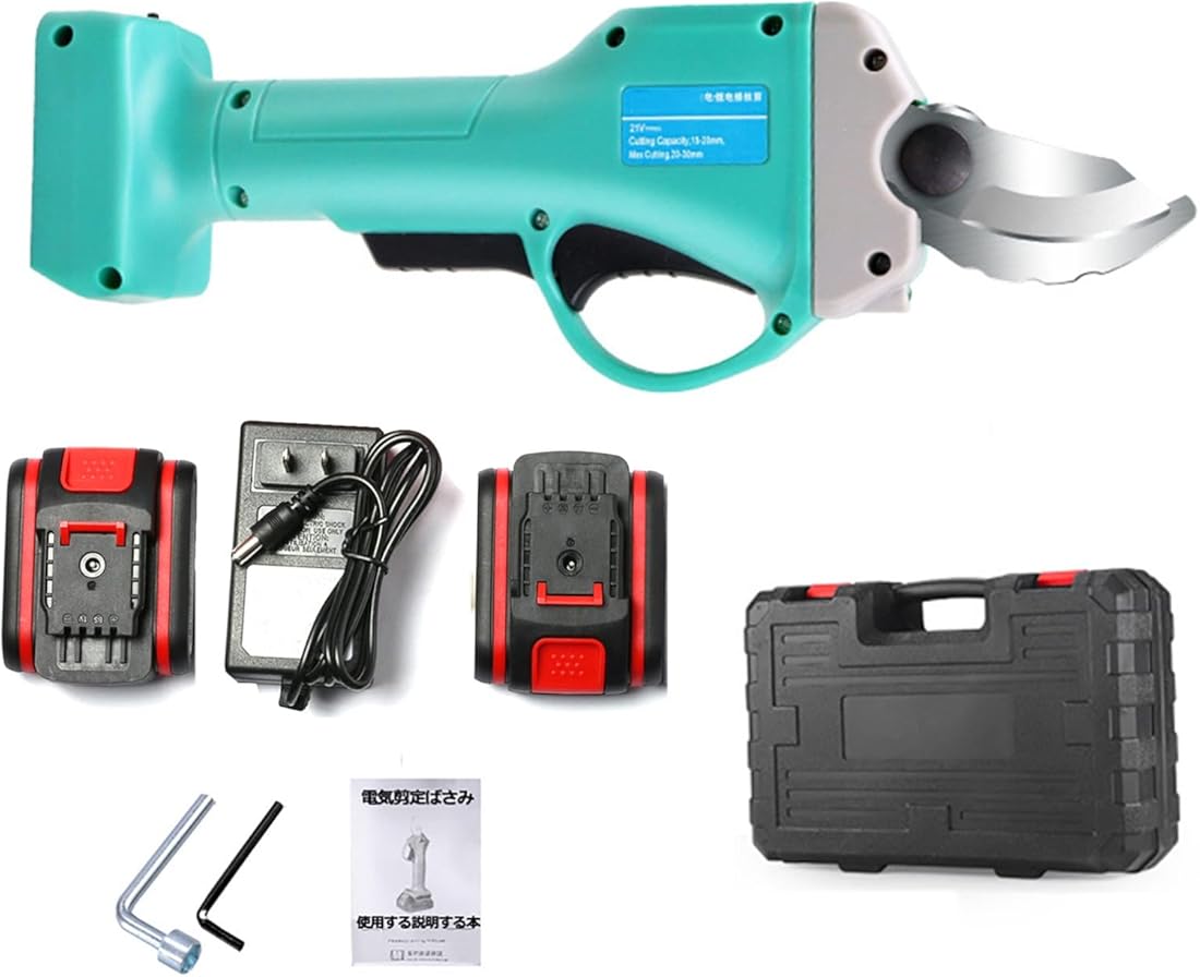 Electric Pruning Shears, Professional Power Pruner Secateurs Battery Powered, Cordless Electric Pruning Scissors Trim Equipped with a Brushless Motor-30mm [1.2 Inch] Cutting Diameter (Color : Green)