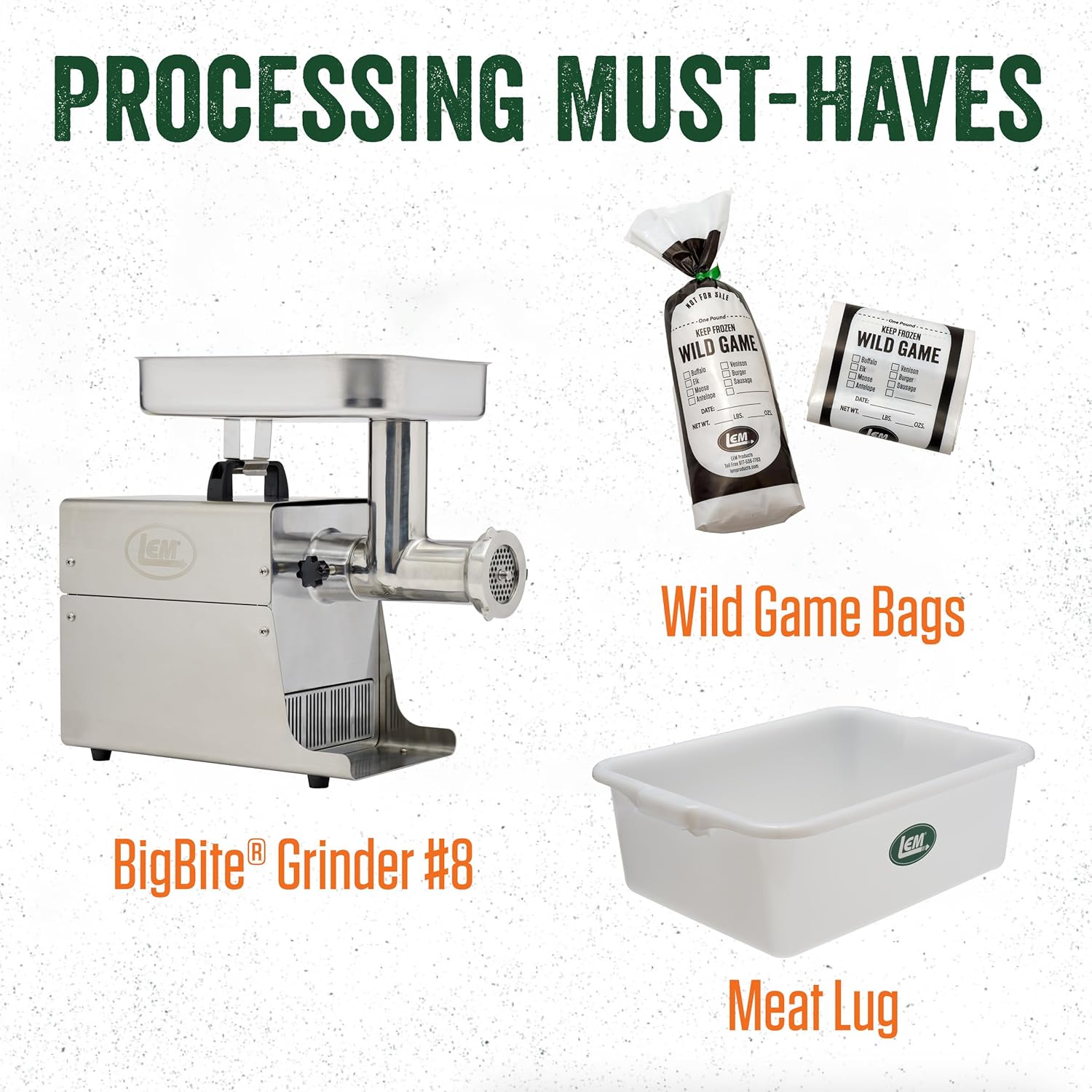 LEM Products Grinder Accessory Kit, Includes Foot Switch, Poly Bag Tape Machine, Meat Bags, Silicone Spray, and Brushes