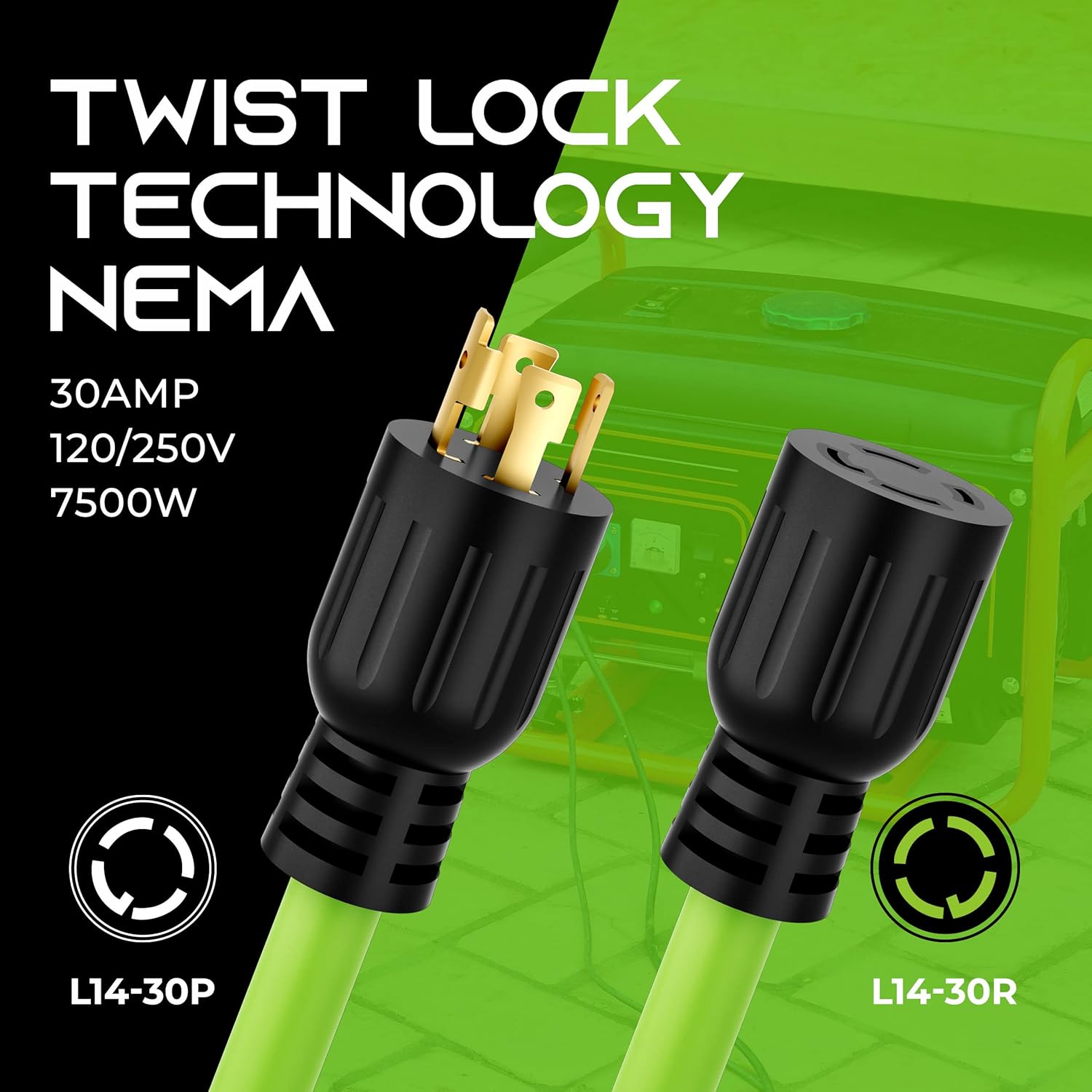 GearIT 30A Generator Cord (40ft) and 30A to 5-20R 4 Outlets with 4 Heavy Duty Twist Lock - 1.5ft