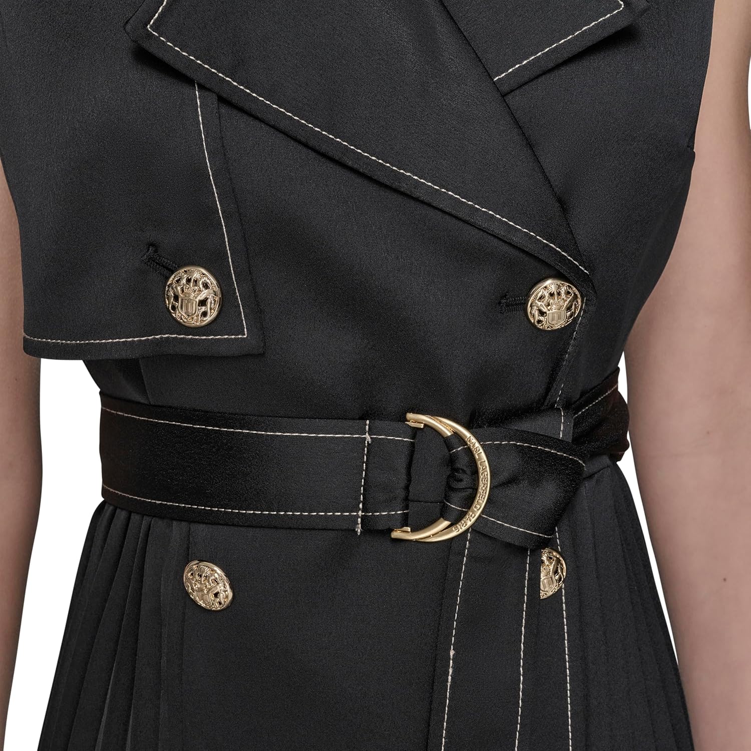 Karl Lagerfeld Womens Belted Sleeveless Satin Back Crepe Midi Dress