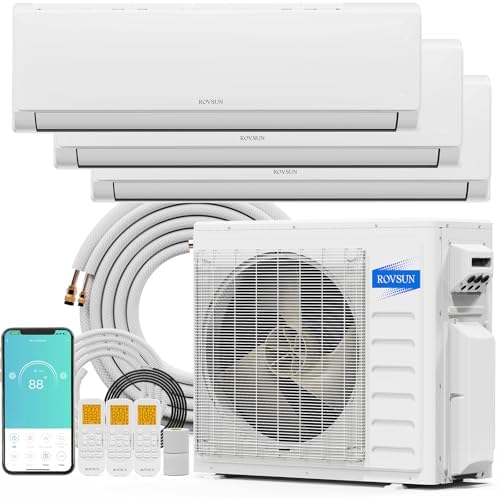 ROVSUN 28000 BTU Tri Zone WIFI Mini Split AC/Heating System, 20 SEER2 3 Zone 12000 + 12000 + 12000 BTU Ductless Split Air Conditioner with Pre-Charged Condenser, Heat Pump & 25Ft Line Set, 208-230V