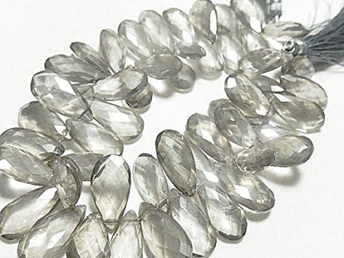 silver gray quartz, semi precious gemstone. faceted large pear briolette, long drop 14-17mm 5pcs
