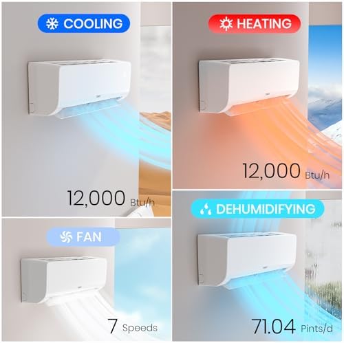 TOSOT 12,000 BTU Mini Split Air Conditioner & Heater, 19 SEER2 Ductless Inverter AC with WiFi, Alexa Compatibility, 208-230V, 16ft Copper Line Set, Cosmo Series