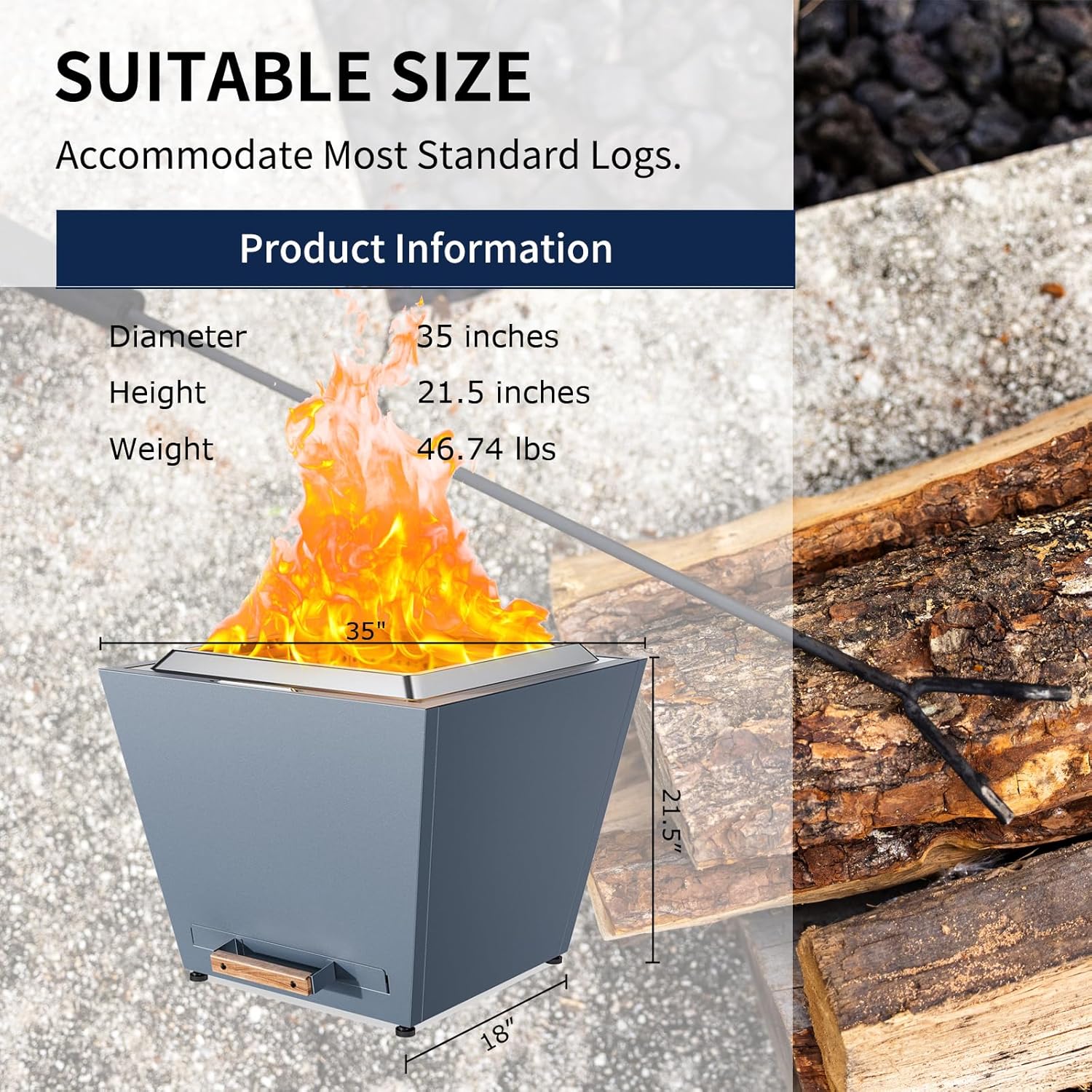 Smokeless Fire Pit, Portable Outdoor Firepits 35 inch, Carry Handle for Backyard Patio Camping Bonfire, Stainless Steel,Cyberpit One, Ideal for 6+ People, Blue