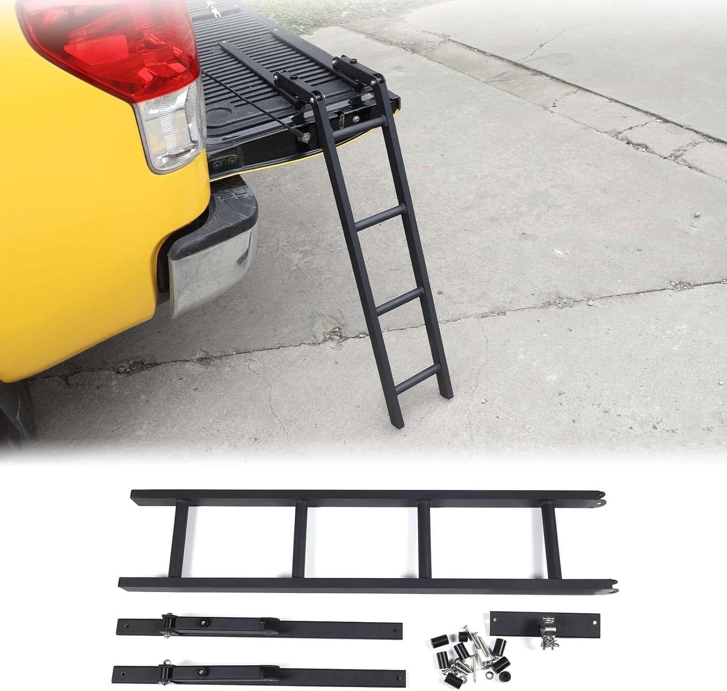 Aunginsy Pickup Truck Tailgate Ladder Compatible with Toyota Tundra 2007-2021 Car Aluminium Alloy Tailgate Step Ladder Kit Rear Ladder Tail Door Ladder Climbing Foldable Tailgate Ladder Accessories