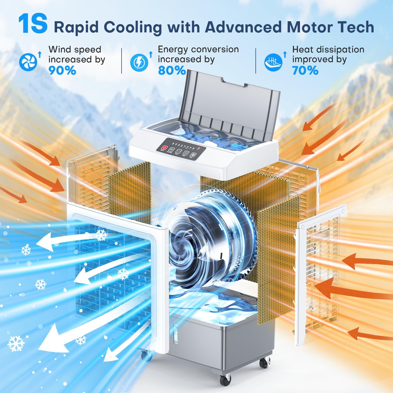FANCOLE Evaporative Air Cooler, 2100CFM Windowless Air Conditioner Cooling up to 700 Sq.ft, Swamp Cooler Air Conditioner w/2 Modes & 3 Speeds, 7H Timer & Remote, Portable for Room Garage Patio