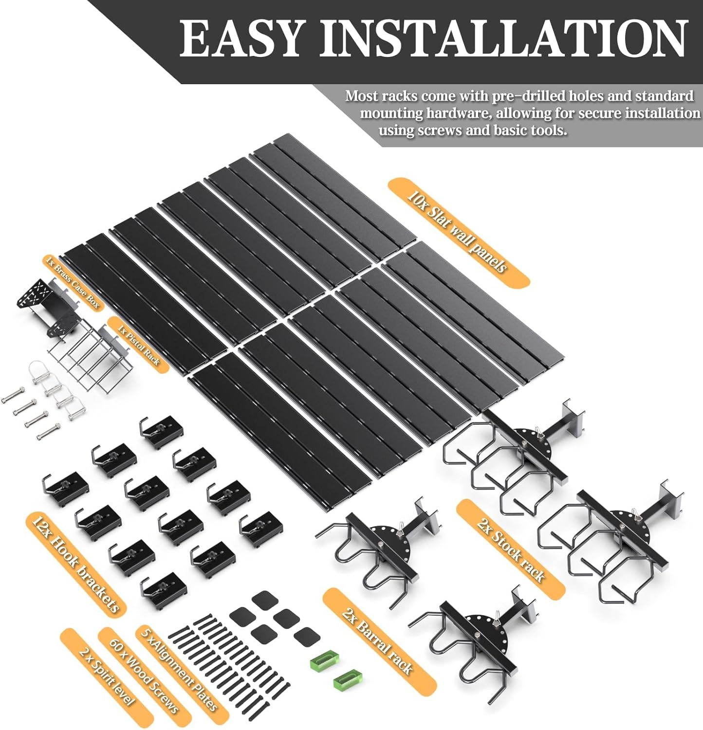 Gun Rack for Wall - Heavy-Duty Aluminium Tactical Rifle/Carbine/Shotgun Storage Wall Mount, Modular Gun Slatwall Panel Mount System - Firearms Accessory Organizer