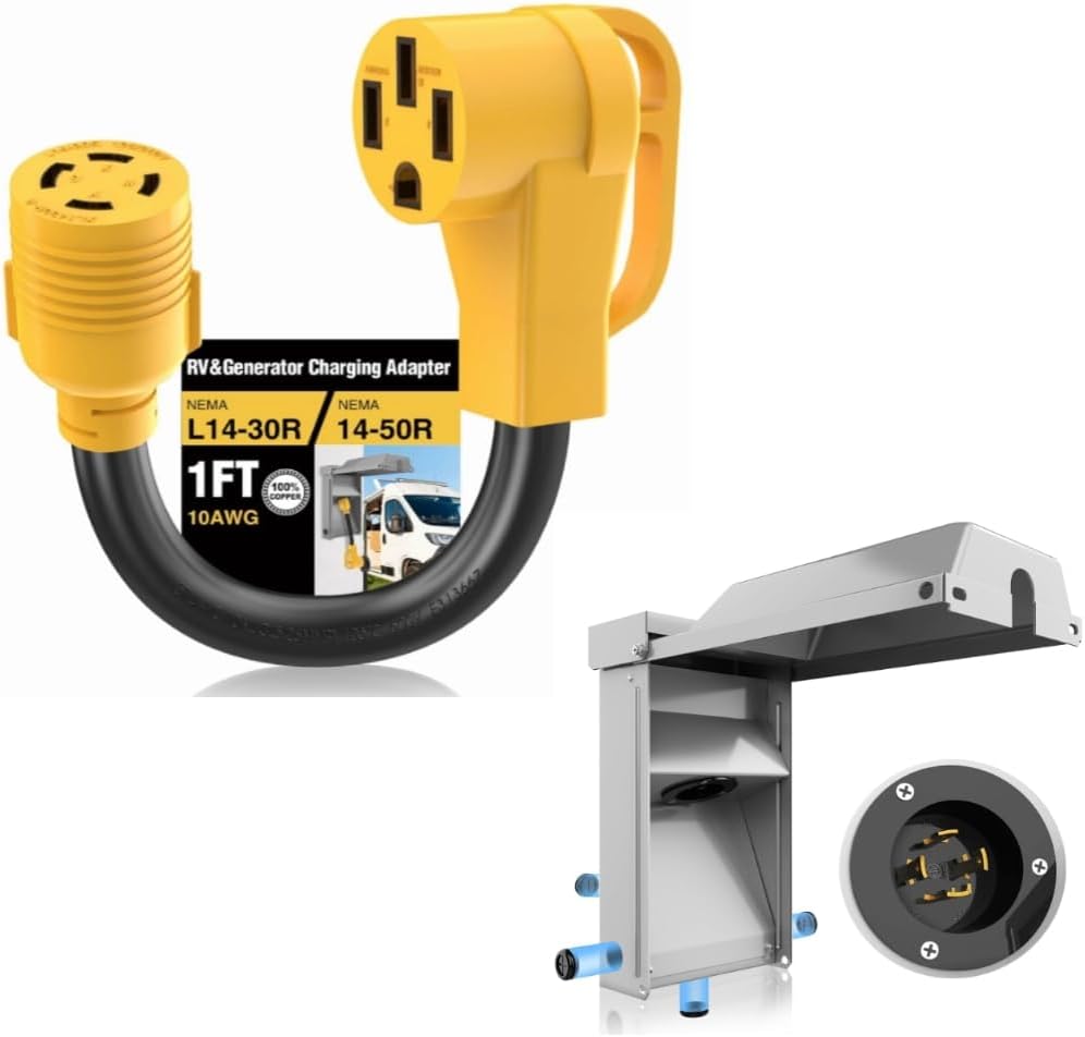 30A Generator Setup, L14-30P Generator Inlet Box with L14-30R to 14-50R Adapter, for Backup Generator