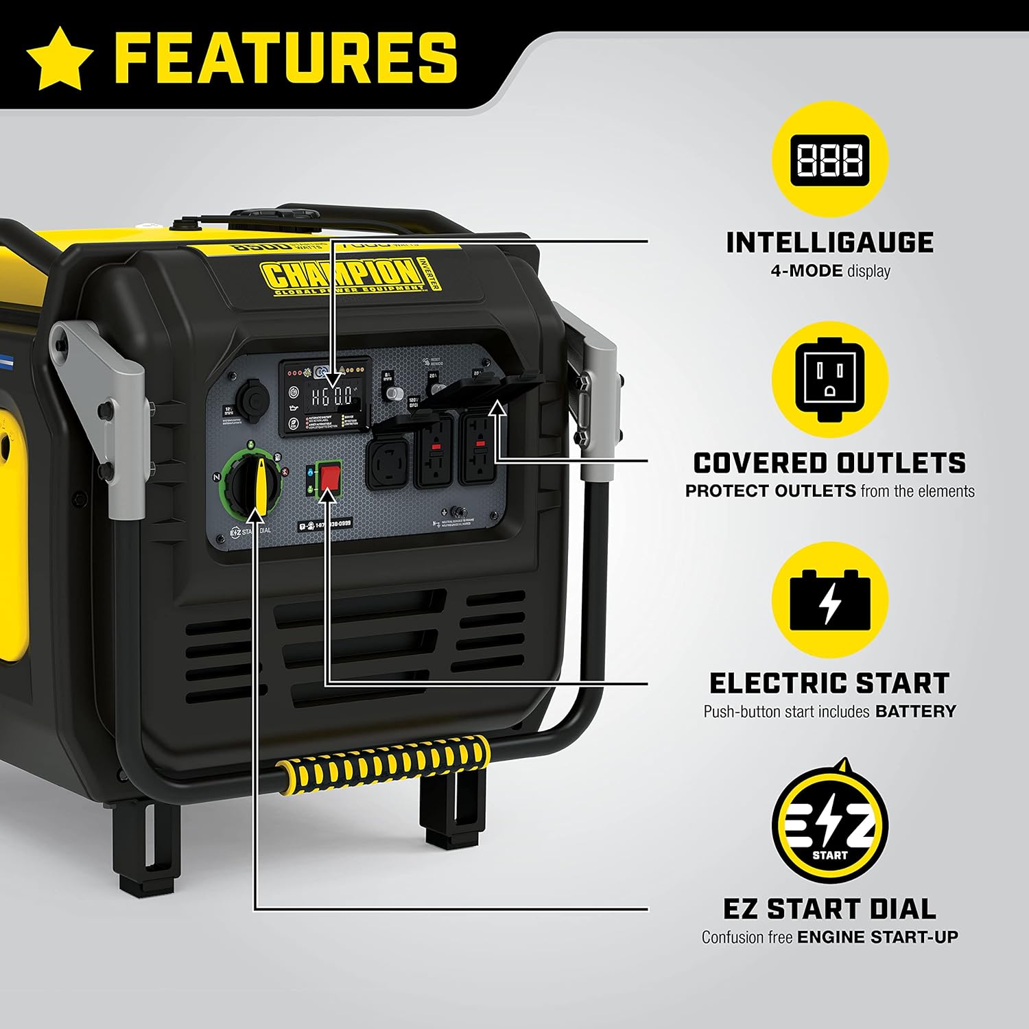 Champion Power Equipment 8500-Watt Electric Start Home Backup Portable Inverter Generator with Quiet Technology and CO Shield