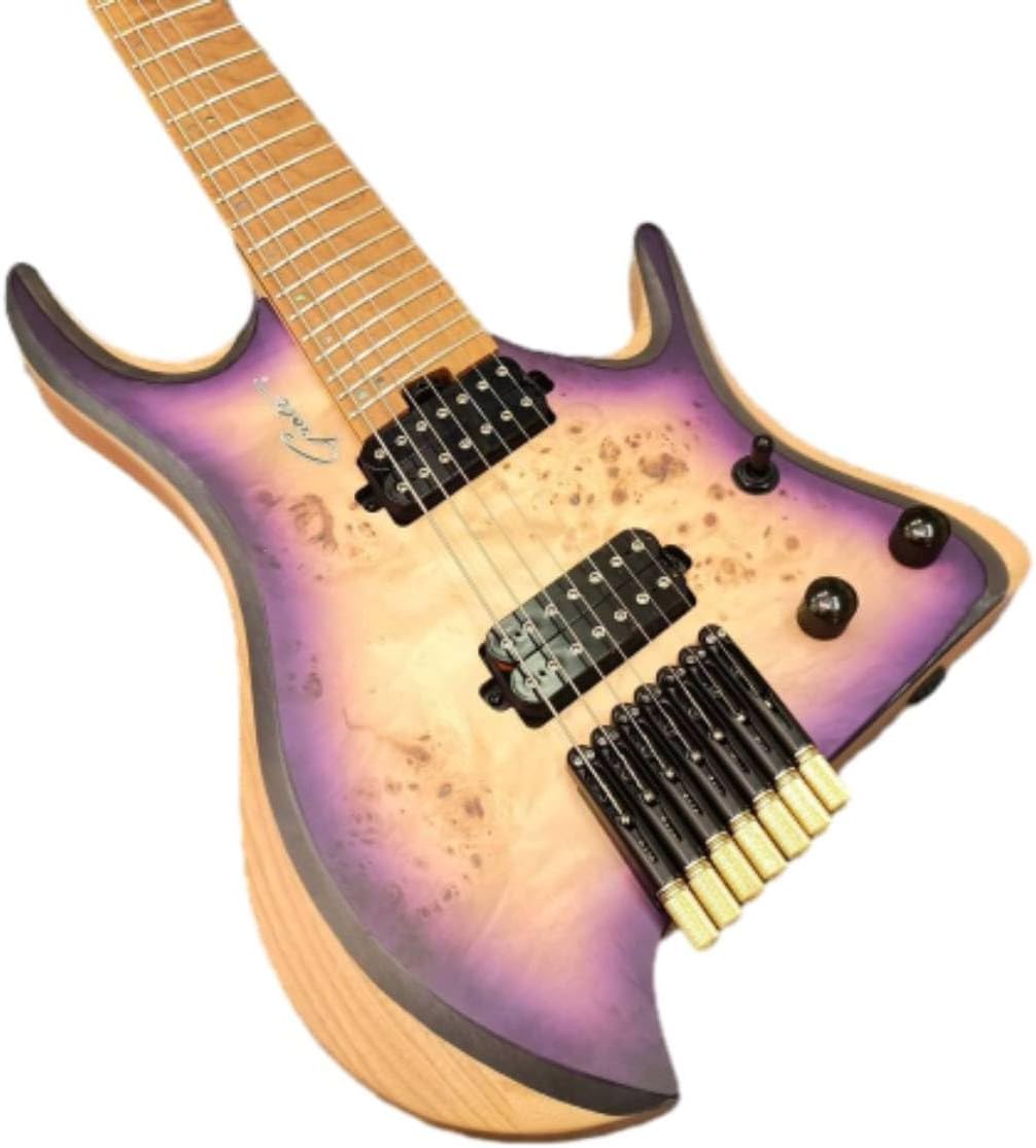 Headless Electric Guitar, 7-String Fanned Fret Guitar,Roasted Maple Neck 24 Fret Professional Guitar