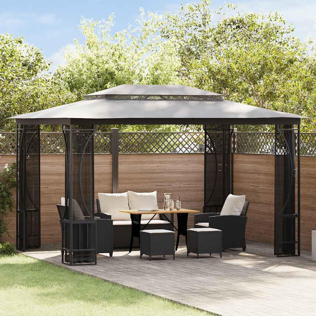 Gazebo with Nets 9.8'x13.1'x8.7' Anthracite, UV Proof Polyester Fabric, Steel Frame Outdoor Canopy Tent for Patio, Backyard, Party Events Outdoor Structures