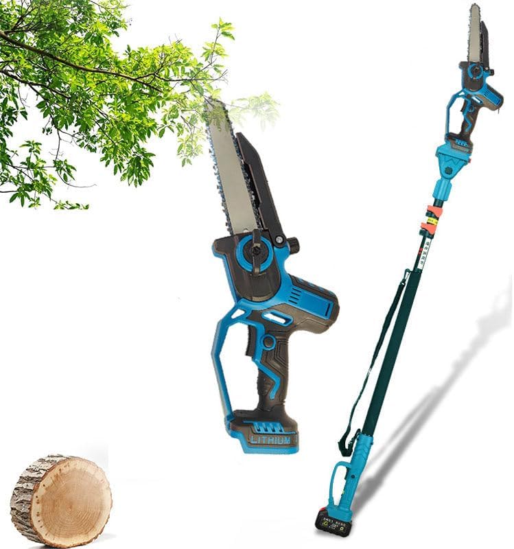 2 in 1 Cordless Pole Saw & Mini Chainsaw, 21V Pole Saw Battery Powered, Brushless Electric Pole Saw with 2 x 2.0Ah Battery, Extendable Battery Pole Saws for Tree Trimming