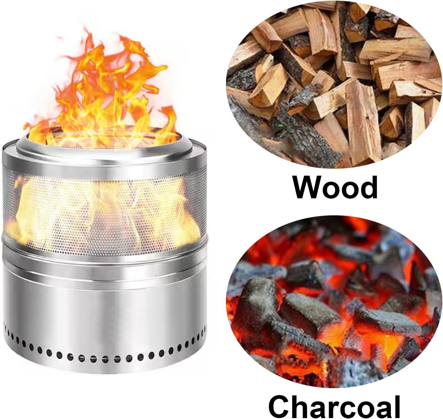 Outdoor Fire Pit with Carry Bag, Stainless Steel Table Top Firepit, Smokeless Firepit, Portable Solo Fire Pit, Hollow-Carved Design, for Camping Backyard Patio Garden Picnic Bonfire