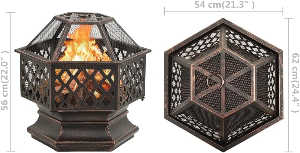 vidaXL Rustic Fire Pit with Poker Outdoor Garden Patio Balcony Backyard Fire Bowl Fireplace Furnace Heater Warmth Burning Camping 24.4