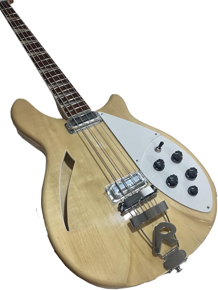 Custom Bass Guitar 4 String Rosewood Fingerboard Maple Neck White Pickguard Natural Gloss Finish