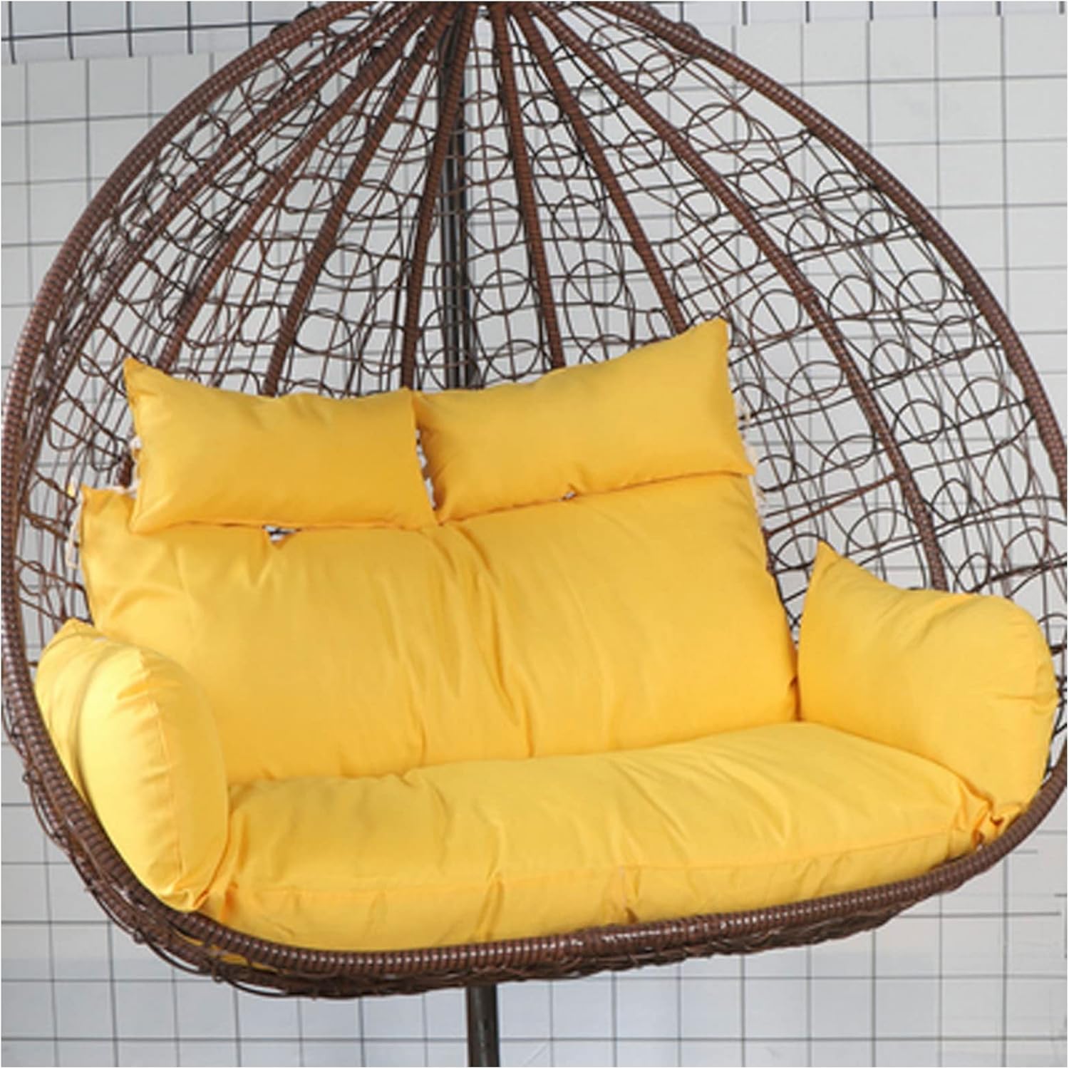 Thick Waterproof Hanging Chair Cushion Set - Double Removable Wicker Rattan Seat Pads for 2-Person Swing - Washable Patio Garden Accessories