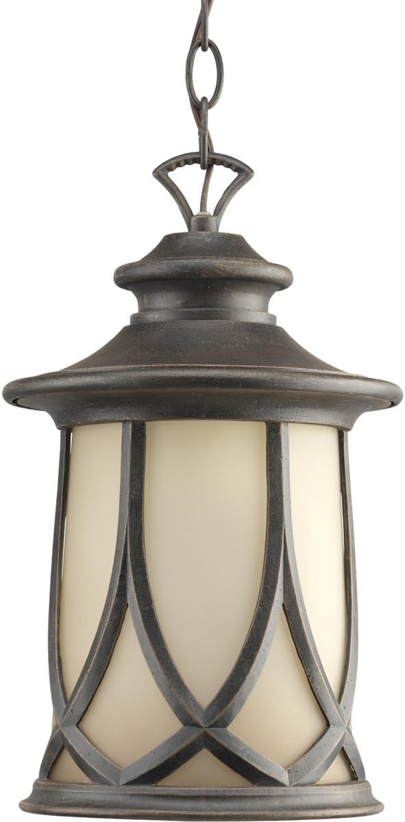 Progress Lighting Resort Collection 1-Light Etched Umber Glass Craftsman Outdoor Post Lantern Light Aged Copper
