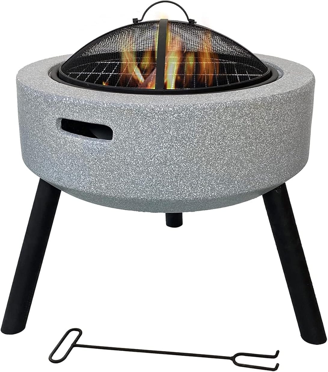 Outdoor Fire Pit Terrace fire Pit Table, Courtyard Barbecue Stove, Log fire Grate with Sparkle Screen Cover and Poker