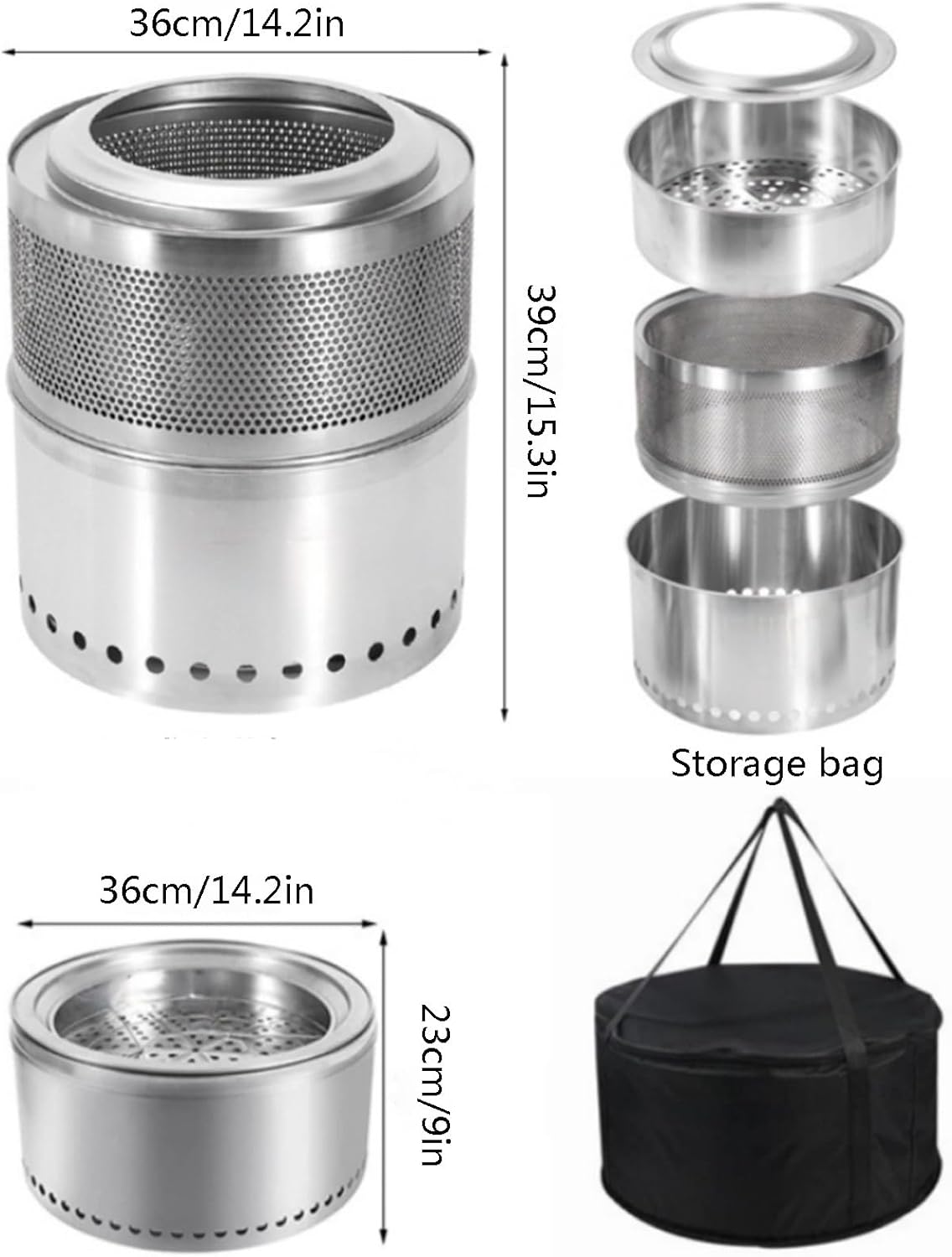 Outdoor camping incinerator，Household burning container，Stainless Steel Burn Barrel，Winter Wood stoves，Outdoors Fire racks,Heating stoves,Bedroom, living room, outdoor, park, yard(36cm/14.2in with mes