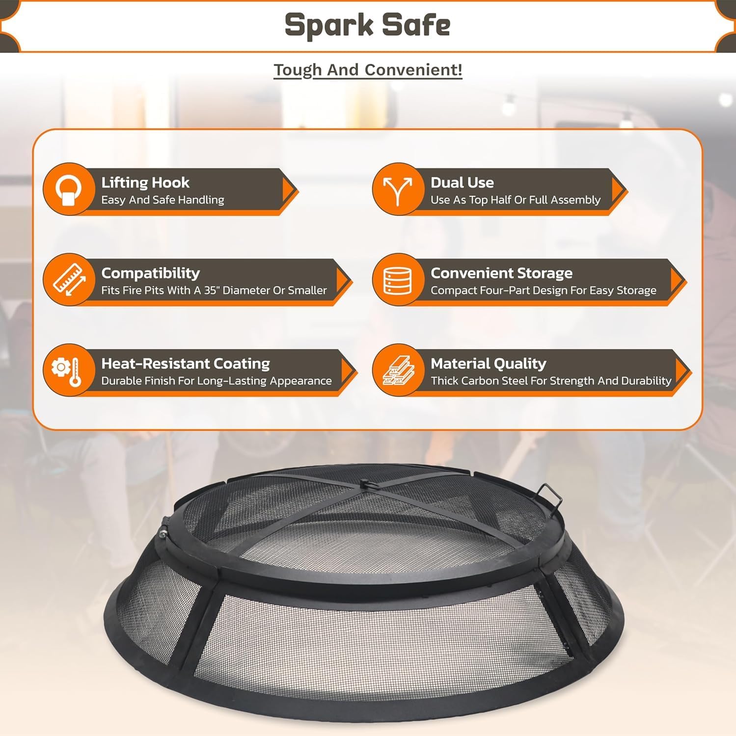 Fire Pit Screen 36 inch Round - Fire Pit Spark Screen Fireplace Screen with Hook for Easy-Lift fire Pit Spark Screens 36