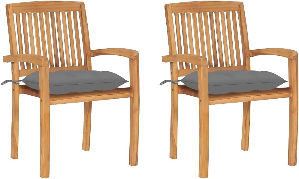 Patio Chairs 2 pcs with Gray Cushions Solid Teak Wood,Vintage Teak Patio Chairs for Durability and Comfort Outdoor Furniture, Outdoor Chairs