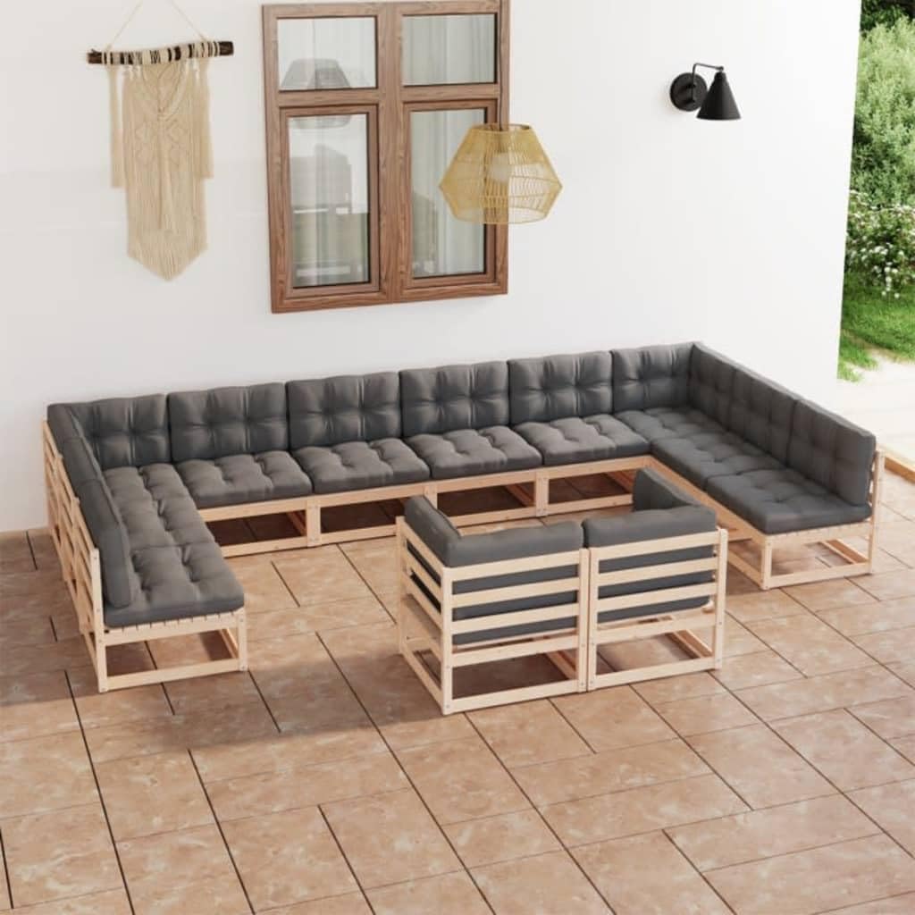 Furniture Sets 12 Piece Patio Lounge Set with Cushions Solid Pinewood,Rustic Pinewood Patio Lounge Set for Outdoor Relaxation Garden Conversation Sets