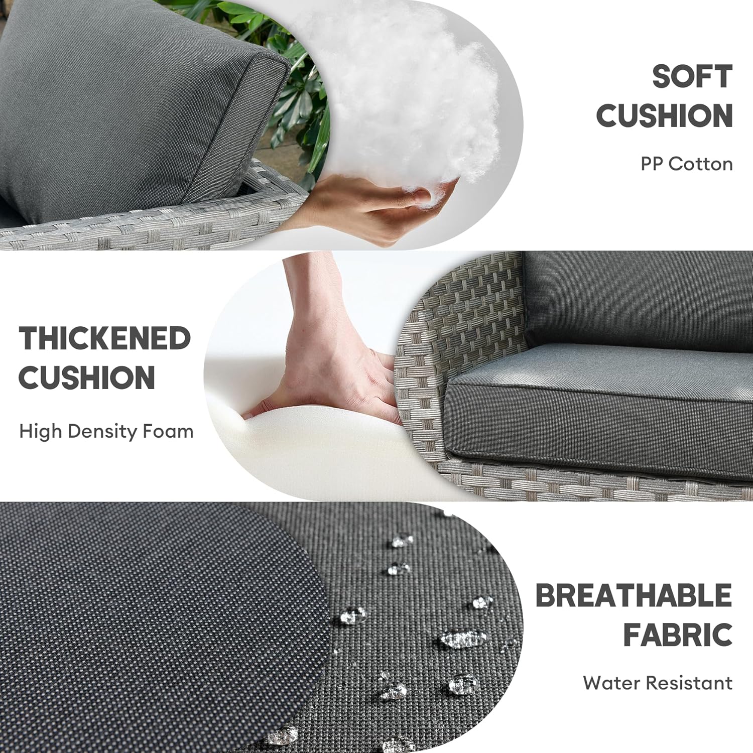 7 Pieces Outdoor Patio Furniture Set, Wicker Conversation Sectional Set with 30 Inch Gas Propane Fire Pit Table and Thickened Cushions (Black)