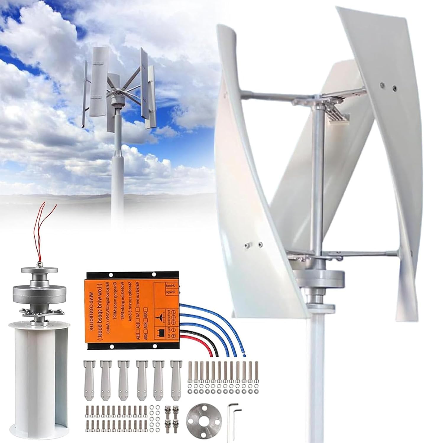 Wind Turbine 8000W,12V 24V 48V 220V Wind Generator with 3 Blades Winds Turbine Kit with MPPT Controller for Boats,Gazebos,Chalets,or Mobile Homes 48V