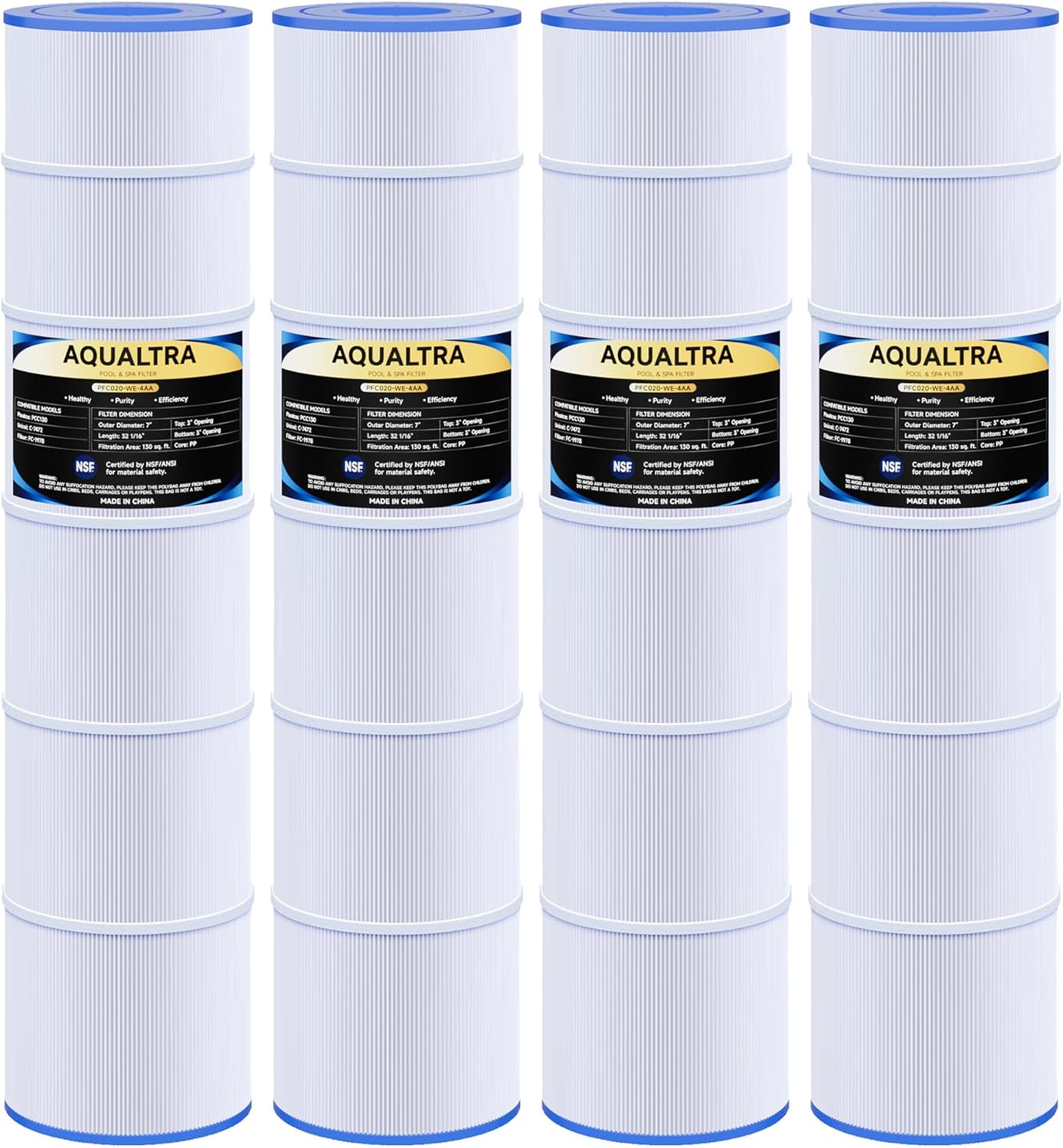 AQUALTRA Pool Filter Cartridges Compatible with CCP520, PCC130, R173578, Ultral-A7, C-7472, FC-1978, 817-0131, 178585, 130 sq. ft., 32 1/16