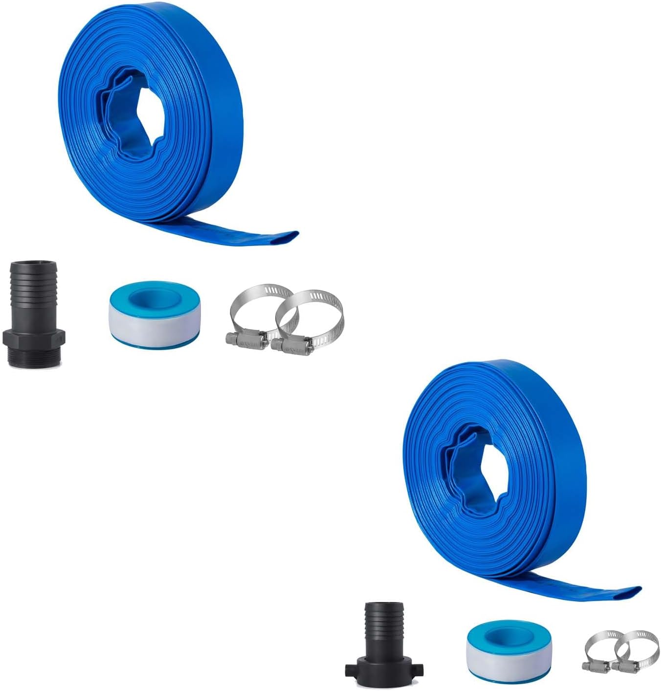 Eastrans 2 in x 50 ft Pool Backwash Hose Kit with Female &male Adapter,Heavy Duty Discharge Pump Hose for Swimming Pool,Reinforced Pool Drain Hose with 4 Clamps and Thread Seal Tape,6 Bar