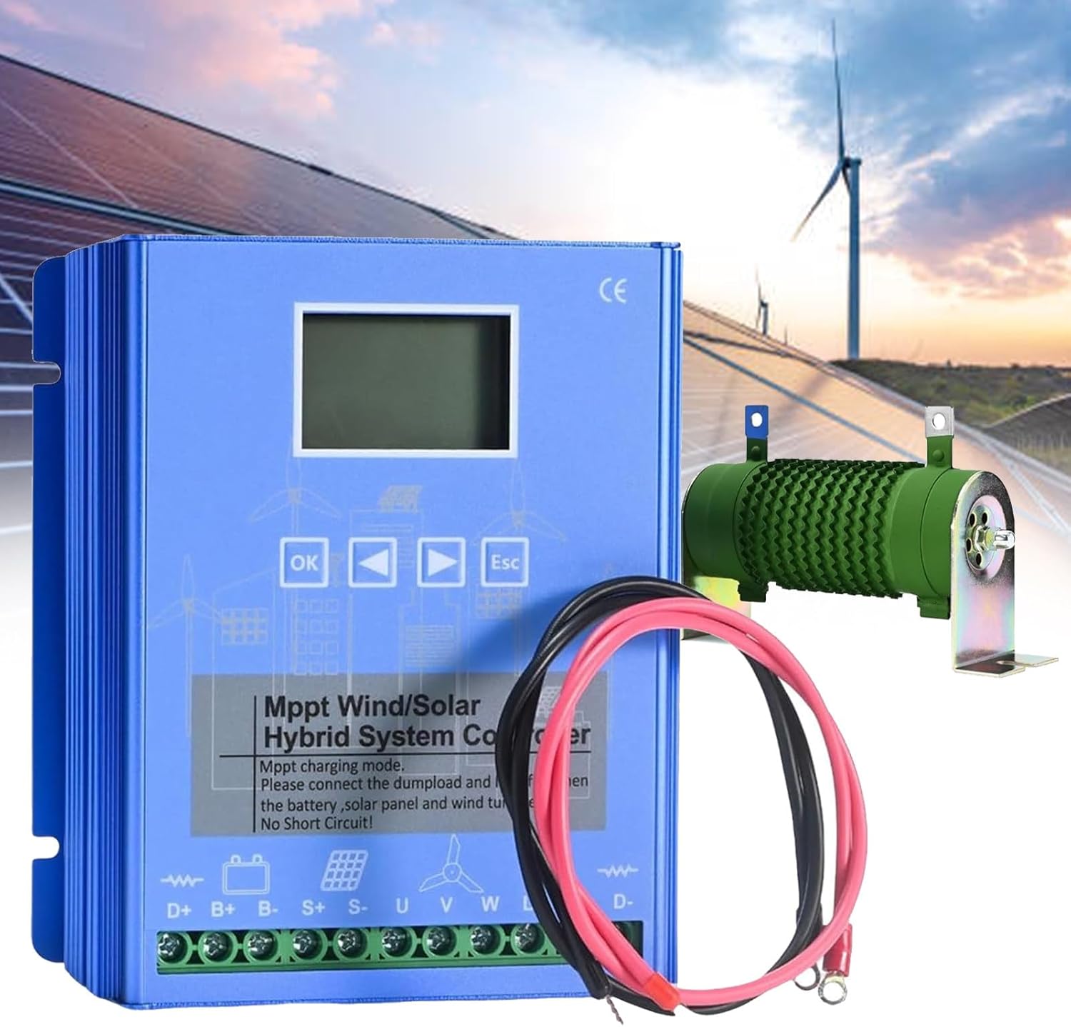 10000W Off Grid with Unloader Hybrid Wind Solar Controller 12/24V/48V MPPT Charge Boost Controller, Wind Turbine Generator Solar Panel Home Street Light Controller,48V