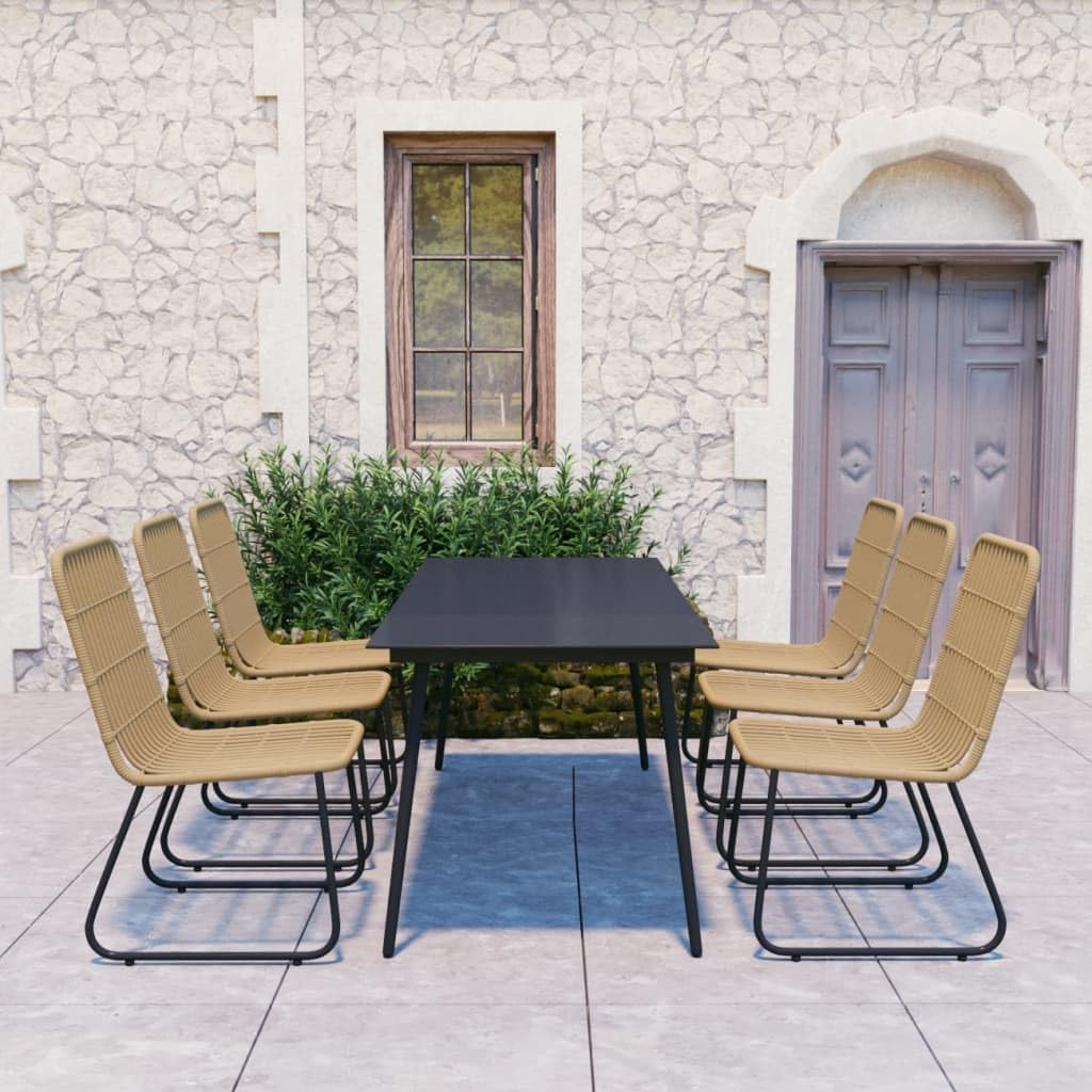 Furniture Sets 7 Piece Patio Dining Set Poly Rattan and Glass,Exquisite Patio Dining Set: Durable Steel Frame and Glass Tabletop Garden Conversation Sets