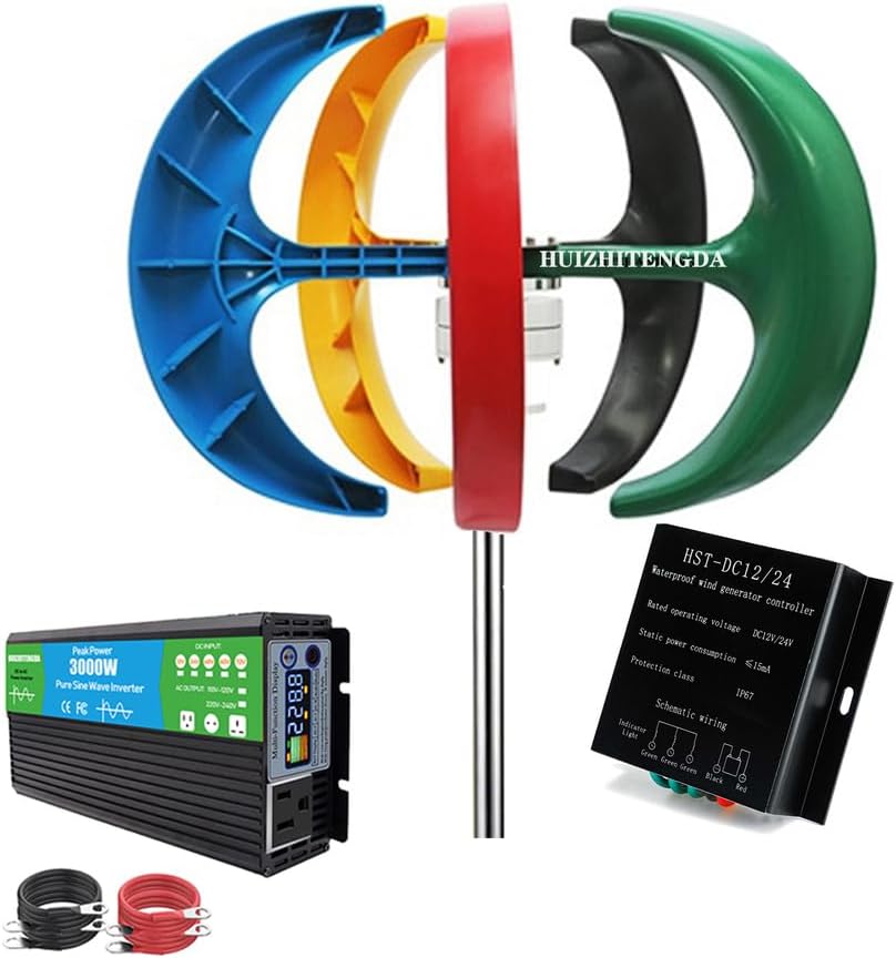 3000W Portable Wind Turbine for Home – 12V/24V Power Generator with 5 Nylon Fiber Blades Permanent Magnet Alternator(with Inverter)