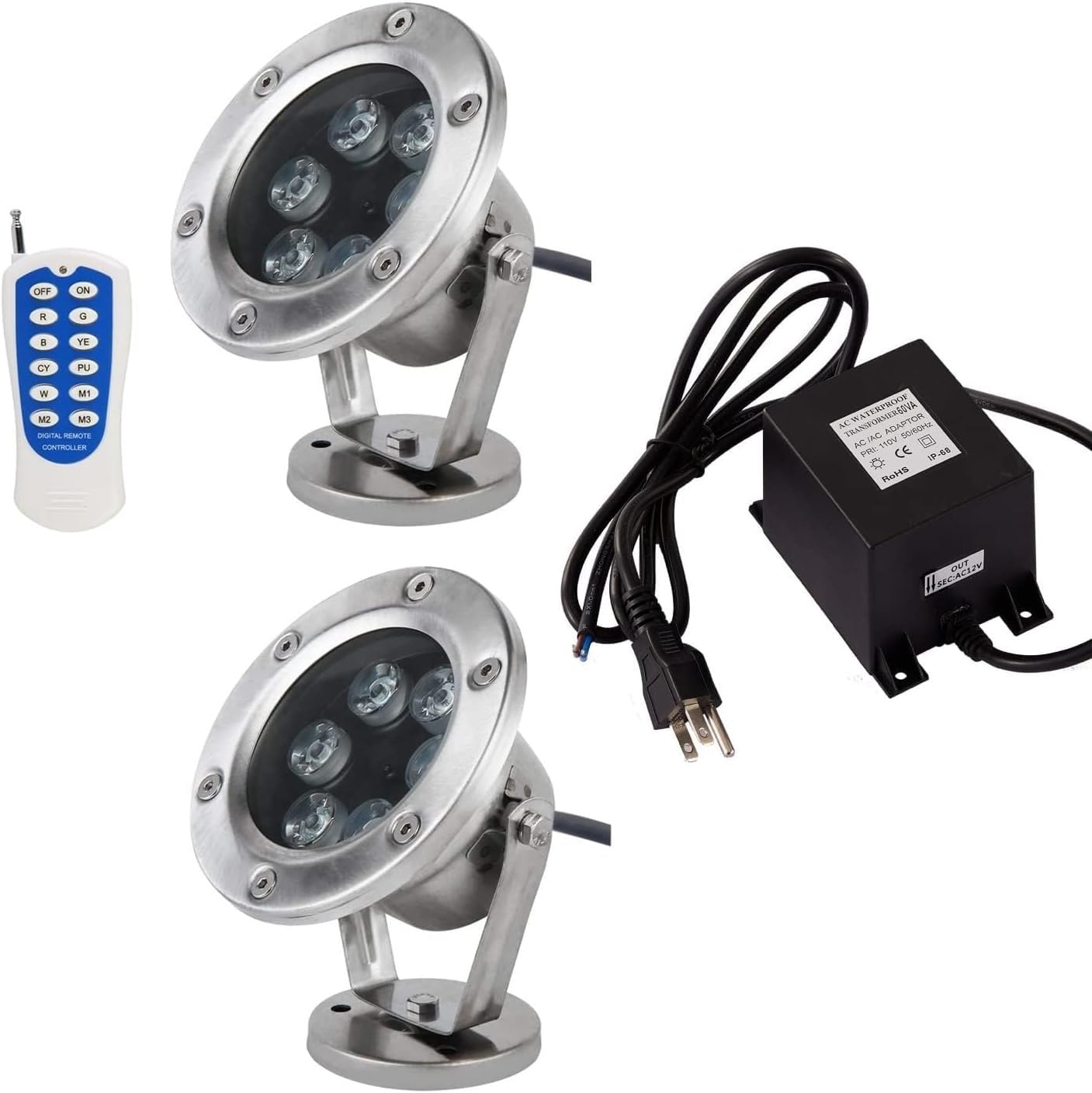 2PCS LED Pond Light - Waterproof Underwater Light, LED Landscape Lights, 12V RGB Color Changing with Transformer for Party Swimming Pool Fountain Rockery(RGB,36W)
