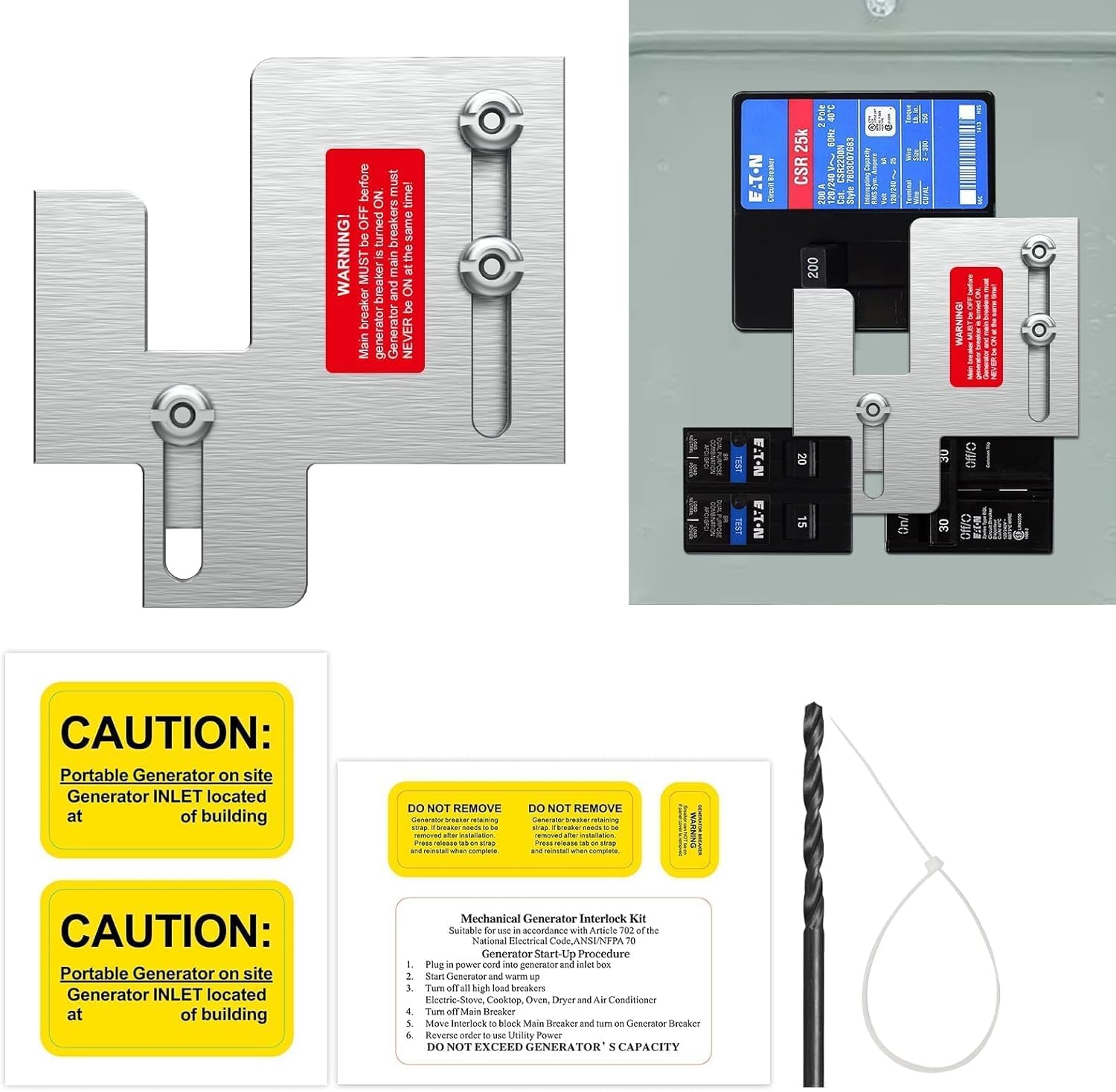 50A Generator Setup SS2-50P Power Inlet Box with Interlock Kit (suiable for Eaton BR 150/200A Panel), Safety Solution for homeowners During Outage