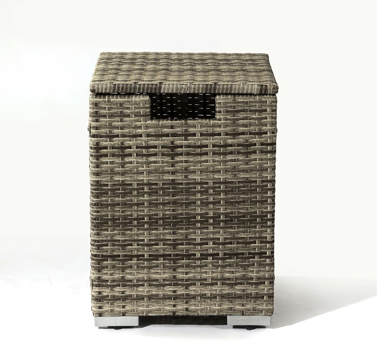 50000BTU 32-inch Rectangular Steel Propane Fire Pit Table with Ceramic Top PE Rattan Finish Beige Electronic Ignition Rain Cover Glass Rocks Included