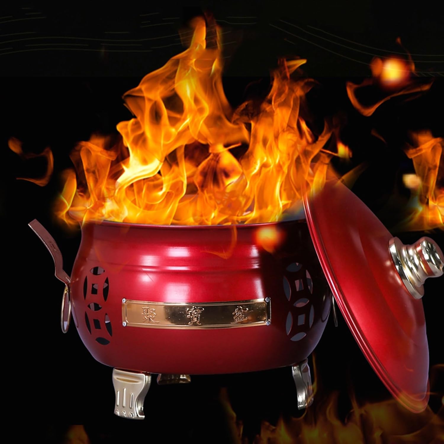 Outdoor Burn Barrel, Incinerator with Lid, Metal Fire Pit, Double Handle Trash Burning Containers, for Burning Garbage Leaves(Gold,35cm/14in)