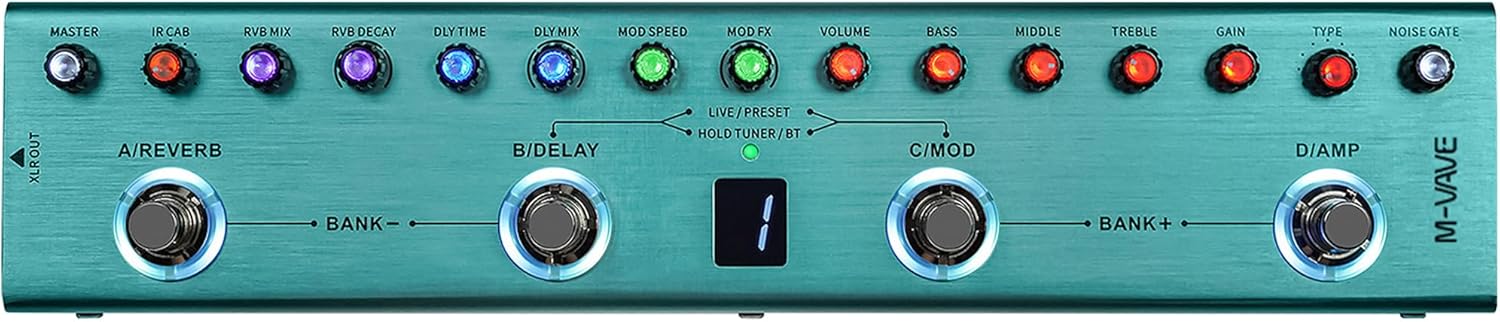 M-VAVE TANK-G Multi-effects Guitar Pedal, 36 Presets, Rechargeable Battery, Delay, Reverb, Modulation, Preamp, Darkgreen